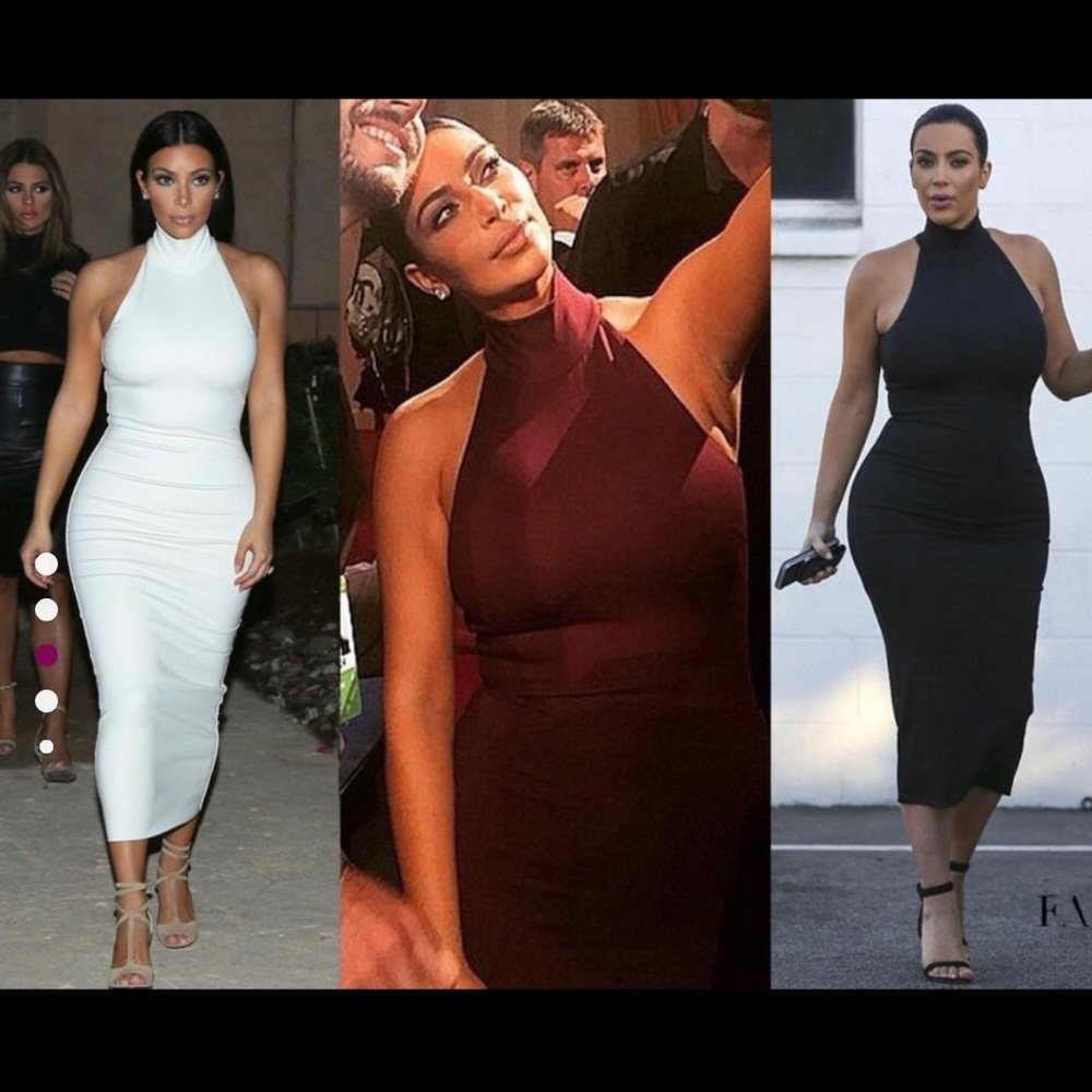 Torn by Ronny Kobo Red Halter Bodycon Midi Dress Theodora OLIVE